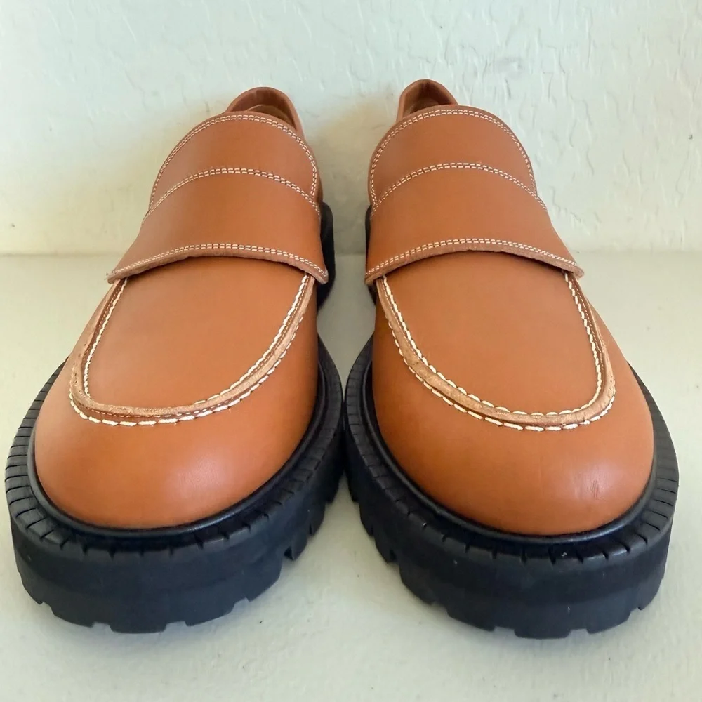 New ATP Atelier Arechi Platform Brown Brandy Italian Leather Loafer EU 40 US 9